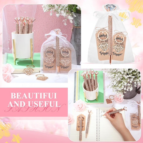 Qilery 12 Set Bridal Shower Pens, Diamond Pens with Keychains, Wedding Favors for Women Girls Gift