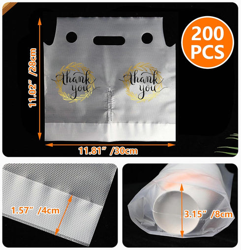 YHNTGB 200 Packaging 11 11.8 Inch Pcs Handle Drinking Poly Bags Double Cup Clear Plastic Carriers Take Out Delivery