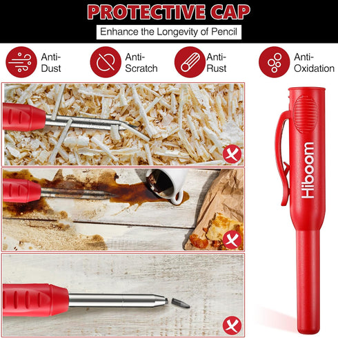 Hiboom 2 Pcs Carpenter Mechanical Pencils Marker: 18 Pcs Refills with Built-in Sharpener for Woodworking