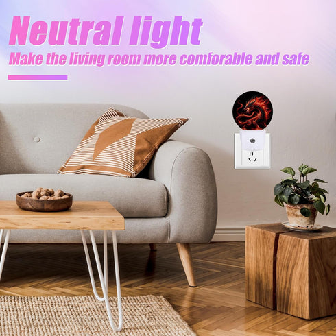 GANTINIR Red Dragon Night Light LED Lamp Round Plug into Wall Nightlight with Dusk to Dawn Sensor Home Hallway Stairway