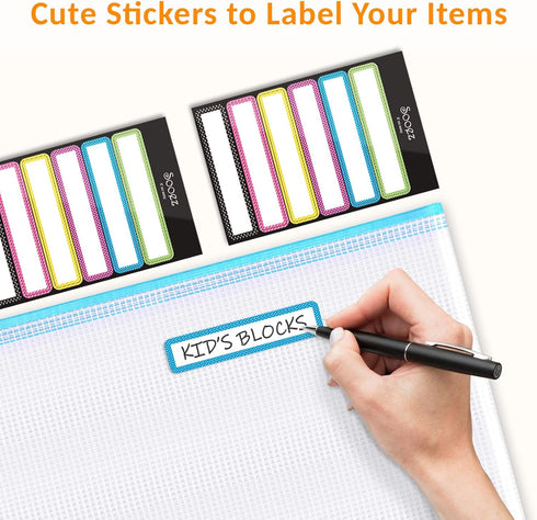 Sooez 24 Pack A4 Size Mesh Zipper Pouch with Sticky Labels, Durable Organizing Storage Bags for Office and Classroom