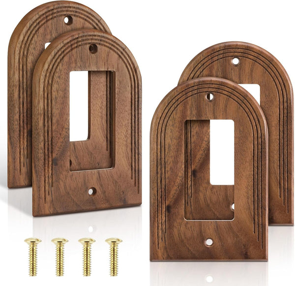 DoubleFill 4 Pcs Walnut Wood Light Switch Cover Brown Outlet Covers Wall