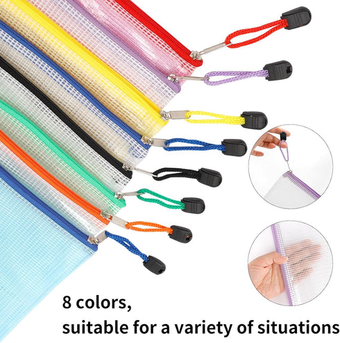 EOOUT 16pcs Mesh Zipper Pouch, Waterproof Zip File Bags for Organizing School and Office Supplies, A4 Size