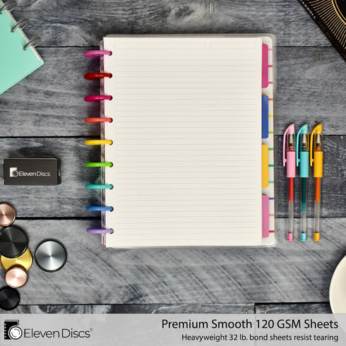 Classic Size Discbound Paper - Ruled/Lined Sheets, Premium 120gsm Heavyweight Notebook & Planner Refills, 9 Discs, 7 x
