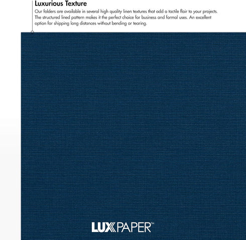 LUXPaper 9" x 12" Presentation Folders, Two Pocket, Nautical Blue Linen, 100lb Cover, 25 Qty