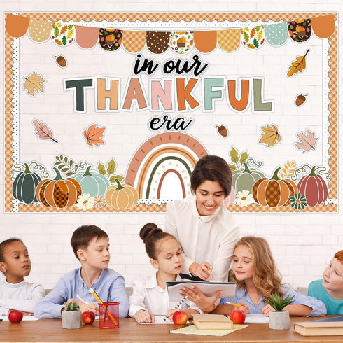 Fall Pumpkin Bulletin Board Decorations, Thanksgiving Classroom Decor with Autumn Leaves Pumpkin Cutouts
