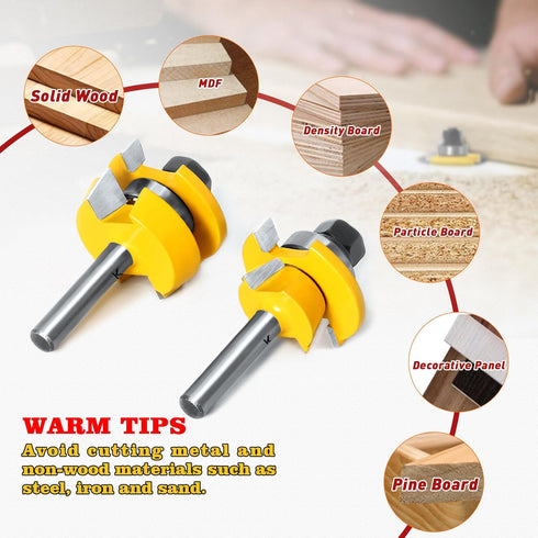 2Pcs 1/4 Inch ASNOMY Shaker Rail and Stile Router Bits for Cabinet Door, Shank Woodworking Tongue and Groove Router Bit