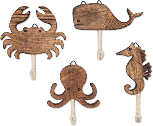 Crane Baby Sea Life Wooden Wall Hooks - Set of 4 Wooden