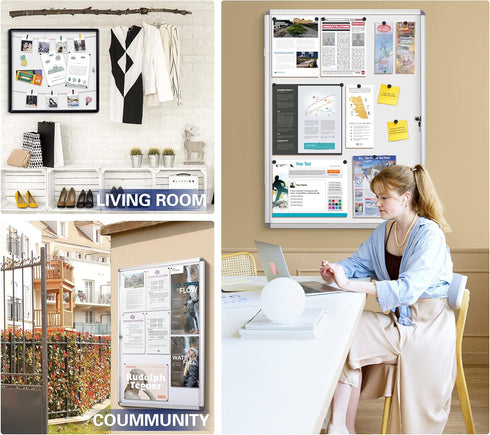 Swansea Enclosed Bulletin Board, Dry Erase Noticeboard, Lockable Display Boards, White with Aluminium Frame, 20x16inch