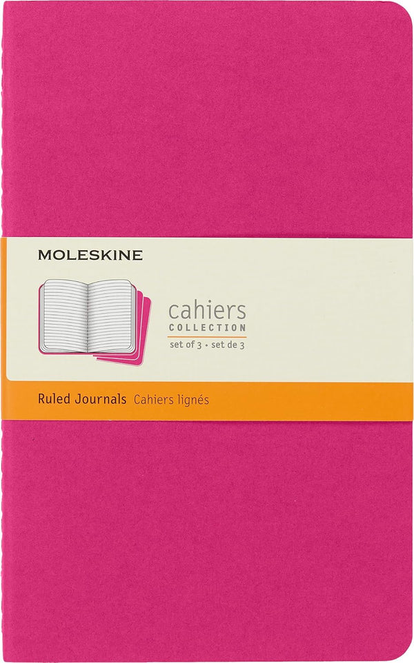 Moleskine Cahier Journal, Soft Cover, Large (5" x 8.25") Ruled/Lined, Kinetic Pink, Set of 3, 80 Pages