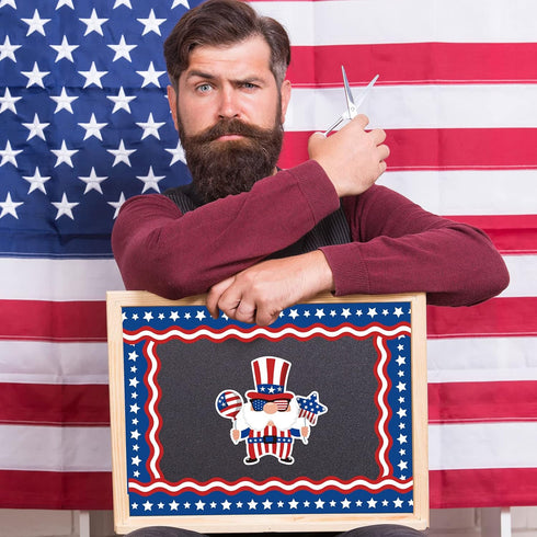 Whaline 95Pcs Patriotic Classroom Bulletin Board Decoration Kit God Bless America Cartoon 4th of July Cutouts for Decor