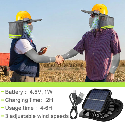 1 Set 2 Sun Hard Hat Shade Full Brim Hard Hat Sun Visor with Solar Fans and Neck Sunshade Cover UV Reflective Strap Arm