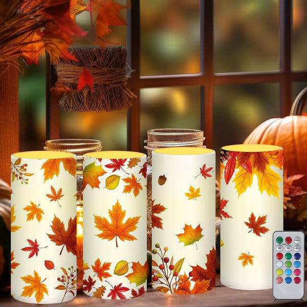 Tiamon Maple Leaf Flameless Candles Led Leaves Candles Battery Operated Yellow Flickering