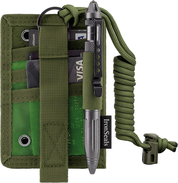 IronSeals Tactical ID Card Holder Detachable Hook & Loop Badge Holder with Key Ring and Adjustable Neck Lanyard