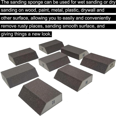 M-jump 8 Pack Single Sanding Sponge Kit - Coarse Medium Fine Grit Washable and Reusable Blocks