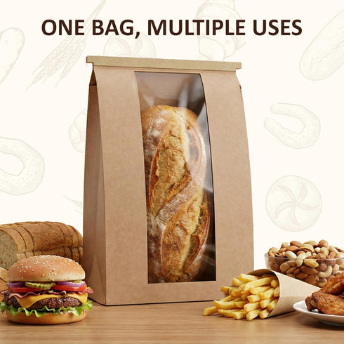 100 Pack Packaging, 500 (14x8.3x3.5 inches) Large Kraft Paper Bread Bags for Homemade Bread Sourdough Bread Bags