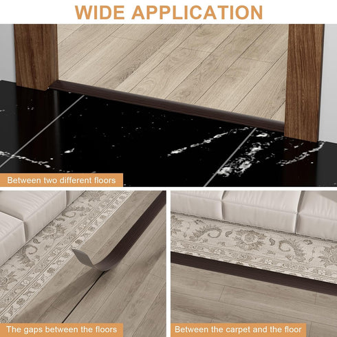 (10ft 1.57in, Floor Transition Strip - Self-Adhesive PVC Trim for Carpet to Flooring, Threshold Gap Cover x Black
