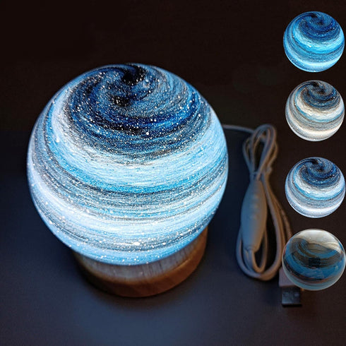 wpdash 12cm 3-Color Gift5V) Glass Planet Desk Lamp, Changing LED Globe on Wood Stand USB Powered Table Night Light