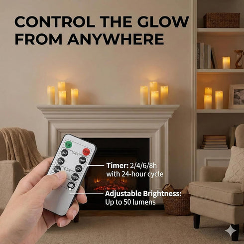 Pack 12 (D2.15'' H4''5''6'') 10-Key 24 Enido Flameless Candles Led Candles of Battery Candles x Waterproof Outdoor