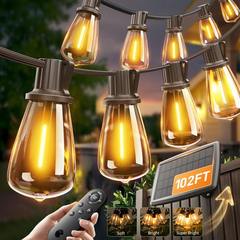 addlon 102FT(96+6) Solar String Lights Outdoor with Remote, Waterproof Patio Lights with