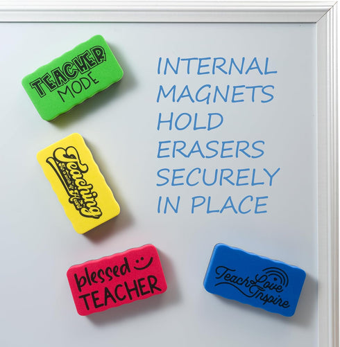 Magnetic Whiteboard Dry Eraser 4-Pack for Teachers, Cute Colorful Must Haves for Back to School Classroom Essentials