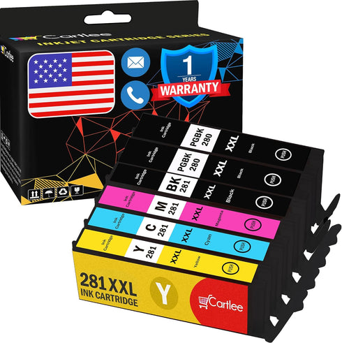 Cartlee 6 Compatible Ink Cartridge Replacement for Canon PGI-280XXL CLI-281XXL for Pixma TS8100 (5 Pack)