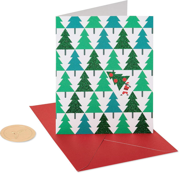 Papyrus Petite Holiday Christmas Cards Boxed, Glitter Pine Trees with Santa (20-Count)