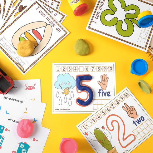 Ireer 36 Pcs Number Playclay Dough Mats for Kids Activity Card for Clay Back to School Preschool Number Alphabet Animal