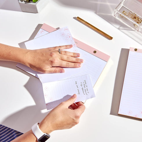 russell+hazel Riveted Paper Bloc Notepad, Blush with Gold Accents, Office Supplies, 10" x 7", 80 Sheets