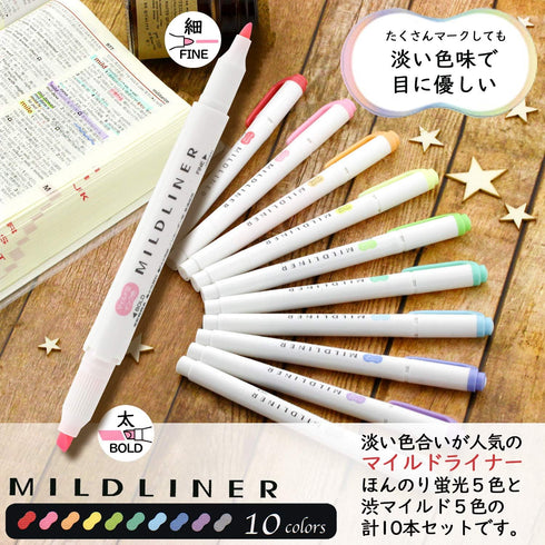 Zebra Highlight Pen Penile Mild Liner, 10 Color Set WKT7-10C