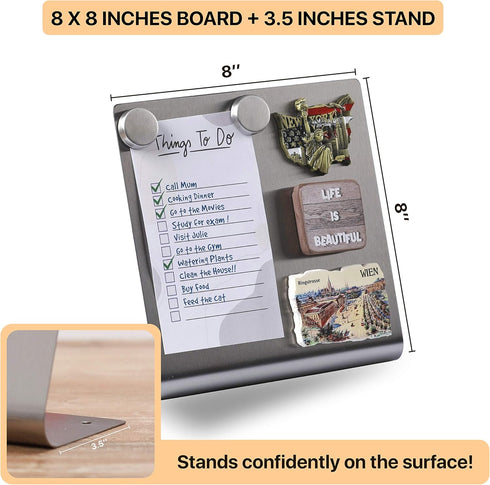 Magnetic Bulletin Board with Stand - Small Dry Erase Memo Board, Tabletop Metal Easel for Magnet Display, 8x8 Inches