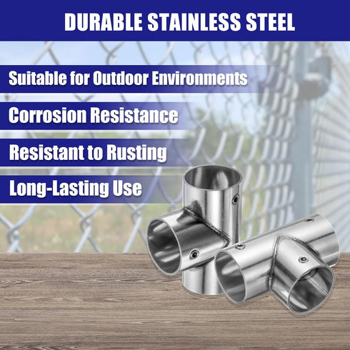 4Pcs 3 1" uxcell Tee Structural Pipe Connectors Way End Rails Clamp with Wrench Stainless Steel Corner Pipe Fittings
