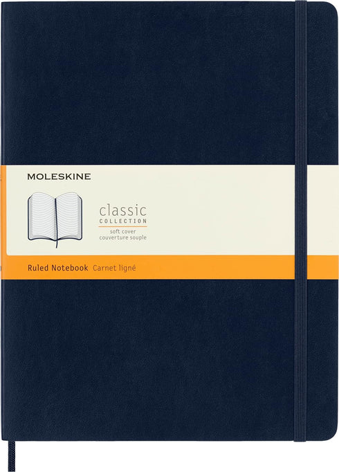 Moleskine Classic Notebook, Soft Cover, XL (7.5" x 9.5") Ruled/Lined, Sapphire Blue, 192 Pages