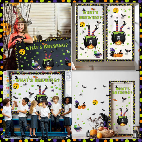 Pasimy Halloween Bulletin Board Decorations Set, Classroom Decor with Spider Bat Ghost Pumpkin Cutouts for School