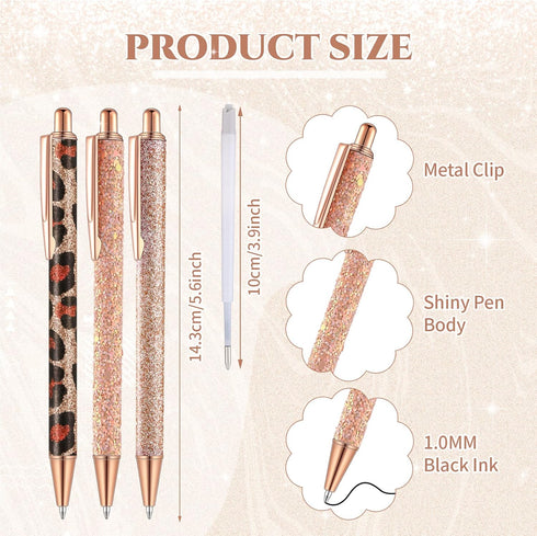 Sherr 7 Pcs Cute Fancy Pens for Women, Sparkly Glitter Pens, 10 Pcs Black Ink Refills, Pretty Gifts for Girls, Office,