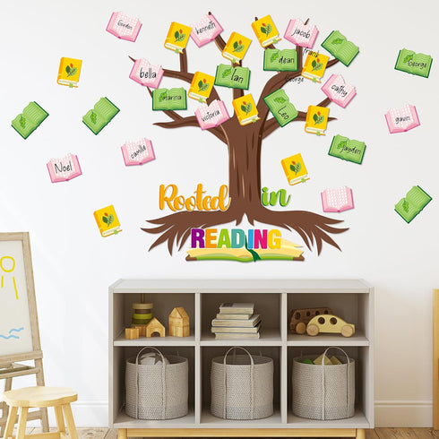 CY2SIDE Reading Tree Bulletin Board Set, 55PCS Rooted in Reading Tree Cutouts for Back to School Decoration