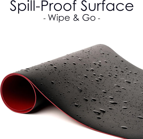 WAYBER Leather Desk Pad Protector, Waterproof Mouse Pad, PU Desk Mat for Office/Home/Work/Cubicle (Black/Red)