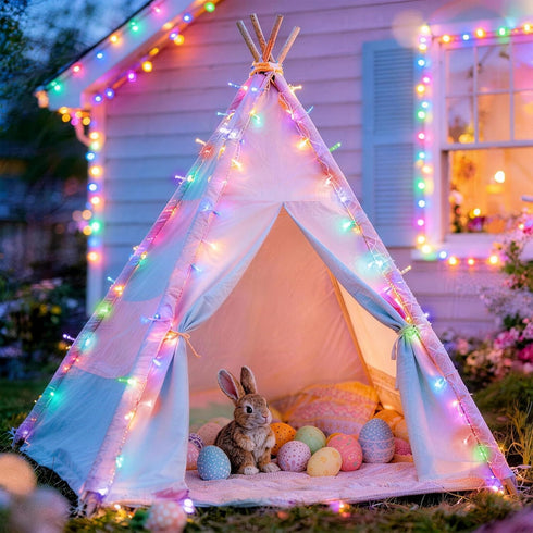 66ft 200 8 iShabao Outdoor String Lights, LED Modes Pastel String Lights, Waterproof & Plug in Connectable Twinkle
