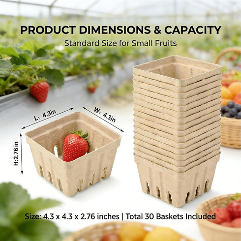 30 Pack Natural Pulp Fiber Berry Basket,Small Molded Produce Vented Basket Kitchen Supplies for Strawberry Blueberry