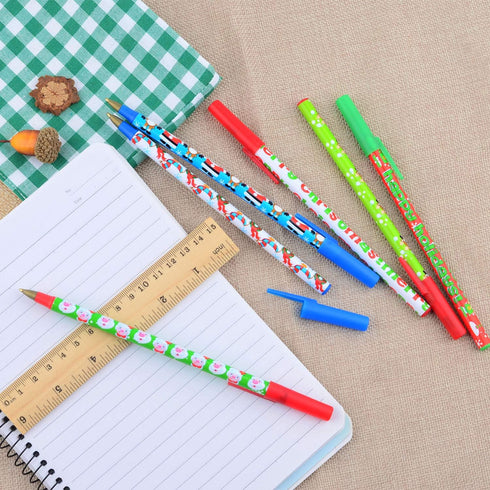 Sunshane 24 Pieces Christmas Stick Pens Set, Holiday Ballpoint Pens for Christmas Home Decor Party Gift
