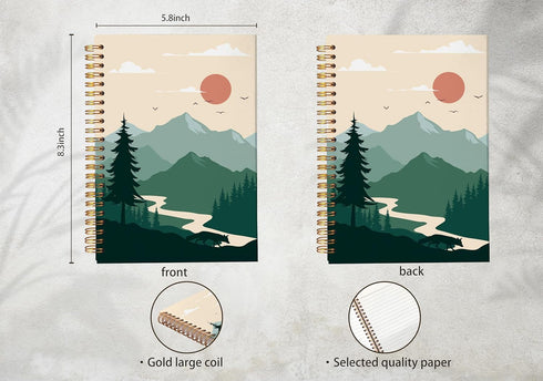 Boho Sun Mountain Spiral Notebook, 5.5x8.3, Boho Journal, Gifts for Women, Boho Office Supplies