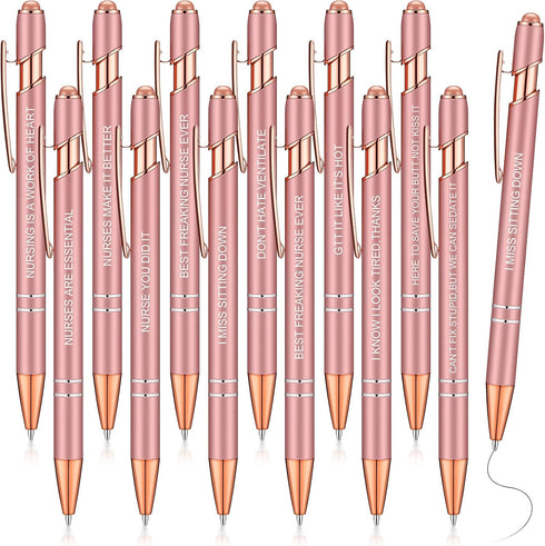 Zonon 12 Pieces Inspirational Motivational Quotes Ballpoint Pens with Stylus Tip, Fine Point Smooth Writing Pens (Rose