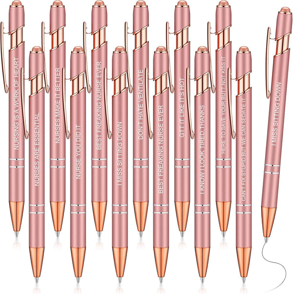 Zonon 12 Pieces Inspirational Motivational Quotes Ballpoint Pens with Stylus Tip, Fine Point Smooth Writing Pens (Rose