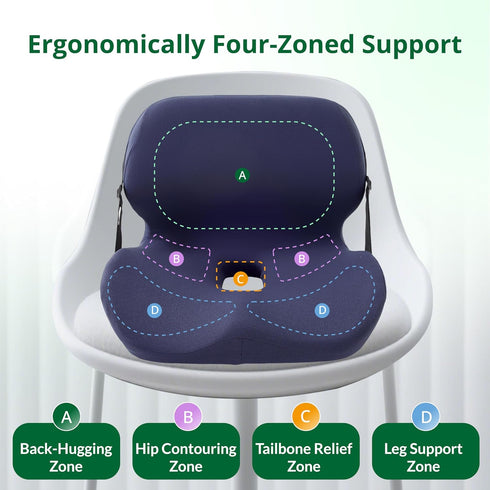 FuturaLoom Ergonomic Seat Cushion for Sciatica Relief & Long Driving - Memory Foam Back Support with Adjustable Strap