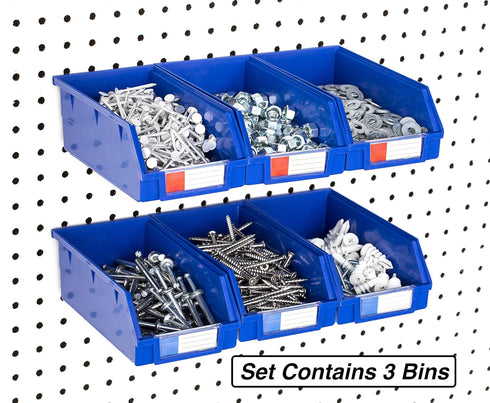 Pegboard Bins 3 Pack Extra Large Blue for Organizing Hardware, Accessories, Craft Room, Tool Shed