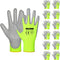 DULFINE Safety Work Gloves for Men, Hi-Vis Yellow PU Coated 12 Pairs Bulk Pack, Medium Size