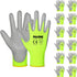 DULFINE Safety Work Gloves for Men, Hi-Vis Yellow PU Coated 12 Pairs Bulk Pack, Medium Size