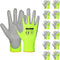 DULFINE Safety Work Gloves for Men PU Coated 12 Pairs Bulk Pack Hi-Vis Yellow