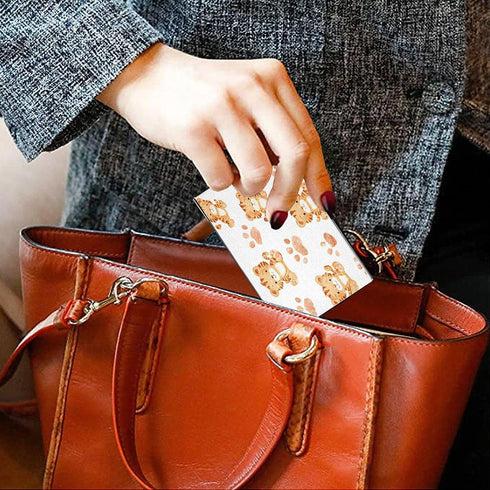OTVEE Baby Tiger and Paw Print Pattern Business Card Holder Wallet Stainless Steel & Leather Pocket Business Card Case