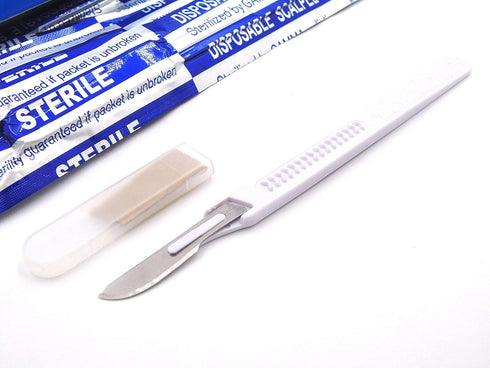 Disposable Scalpels with High-Carbon Steel Blades, Sterile, Individually Foil Wrapped, Box of 10